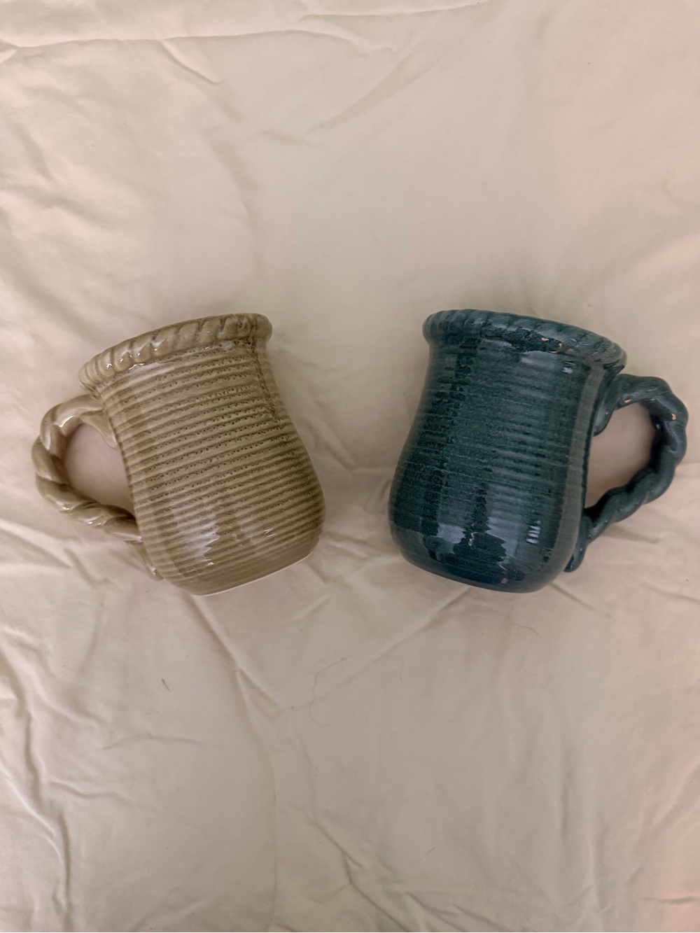 Hand Painted Exclusive Pacific Rim Ceramic Mugs - Green and Teal